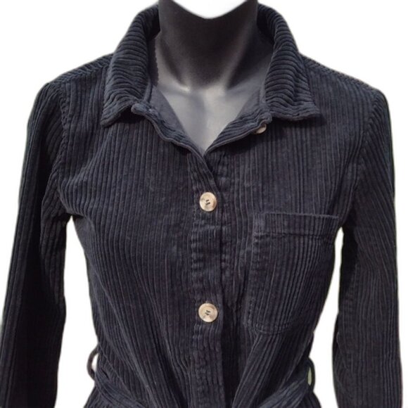 Zara Black Corduroy Long Sleeve Collared Romper with Belt Size 13-14 - Picture 2 of 11
